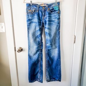 Big Star "Liv" Distressed Embroidered Boocut Jeans